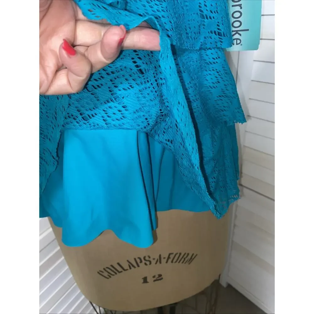 New W/ Tags Penbrooke Women’s Swimsuit Top Tankini Teal Green Size 14